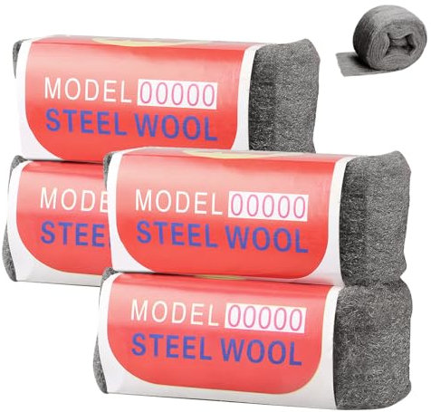 Stahlwolle, 4 Stück 100g 00000 Stahlwolle, Drahtwolle Pads, Poliert Drahtwolle Set, zum Säubert Glas, Aluminium Aufpolieren, für Garagen und Gärten