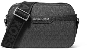 Michael Kors Hudson Kameratasche mit doppeltem Reißverschluss, Light Gunmetal Hardware/Black Signature