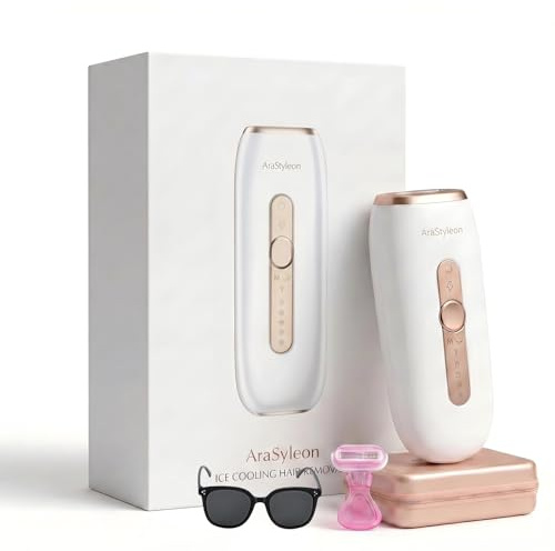 AraSyleon Épilateur IPL Avec Refroidissement Saphir Pour Homme et Femme | Grande Fenêtre Lumineuse De 4,5 cm², 5 Niveaux D’Énergie, Livré Avec Lunettes De Protection, Rasoir Et Sac De Rangement