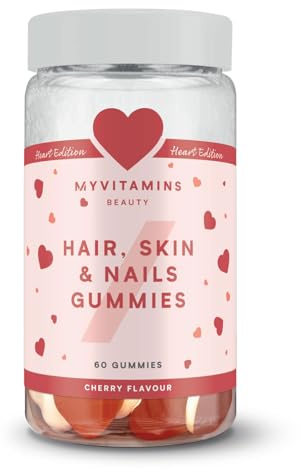 Myvitamins Hair, Skin and Nails Gummies – Biotin Hair Growth, Zinc & Vitamin C – Hair Vitamins for Women & Men – Hair Growth & Skin Support – Double Layer Cherry Heart – 60 Vegan Chewable Supplements