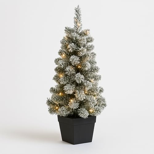 rightclick 3ft Pre-Lit Artificial Christmas Tree – Indoor Snowy Xmas Tree with LED Lights – Mini White Christmas Trees for Home Decorations & Small Christmas Trees Display