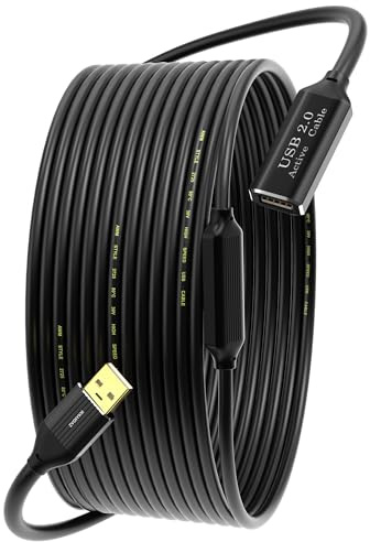 ZVOIYKM USB 2.0 Active Extension Cable 20m, 2 Signal Amplifiers, 480Mbps | Male to Female USB 2.0 High-Speed Data Cable 20m/65ft, Signal Booster. for Laptop, VR, PC, Xbox, Printers, Camera, Mouse 