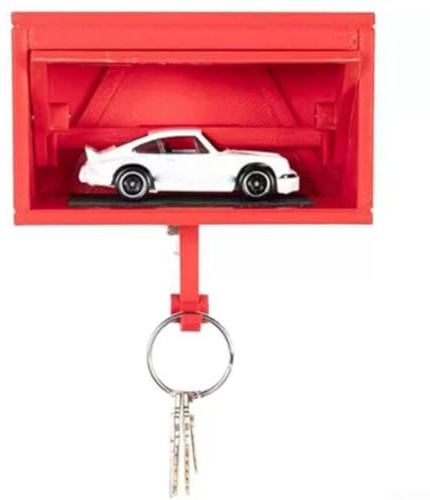 Filteilect Support mural pour clés avec porte d'ouverture interactive, support de rangement sur le thème de la voiture pour les amateurs de garage et décoration d'intérieur (rouge)
