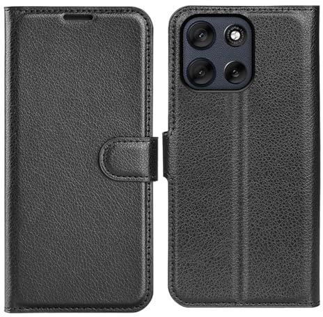 Wigento Für Motorola Moto G86 5G Kunstleder Book Wallet Smart Handy Tasche Hülle Cover Schwarz