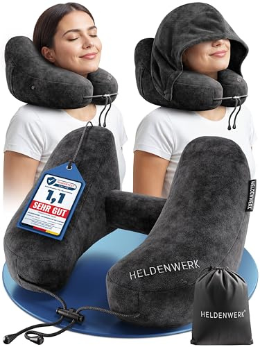 HELDENWERK® Premium Air Nackenkissen Flugzeug aufblasbar Reisekissen Auto