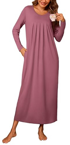 Leversic Chemise de Nuit Femme Hiver Coton Manches Longues | Douce et Chaude, Cette Chemise de Nuit en Coton à Manches Longues Offre Un Confort Agréable Pour Les Nuits d'Hiver