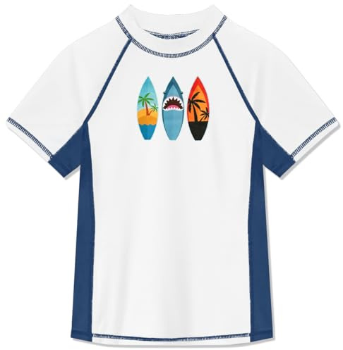 BesserBay UV Shirt Kinder Kurzarm Rundhals UV Badebekleidung Junge Surfen Strand Schwimmshirt Weiß Marineblau 130