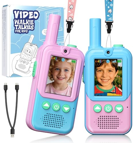 Video Walkie Talkie Kinder 2er Set ab 3‑12 Jahren, Walkie‑Talkie Aufladbar | Walkie Talkie mit Video, 2 Zoll Display, Lustige Stimmmodi, Geschenke für Jungen und Mädchen, Camping, Spielplatz, Spielzeit