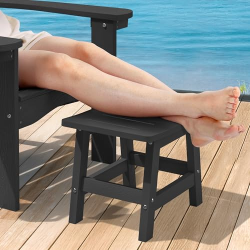 LUE BONA Adirondack Gartenhocker 2er Set, HDPS Outdoor Fußhocker, Wetterfester Fußschemel für Garten, Terrasse und Balkon, Fußstütze, Wasserdichter & uv-beständiger Hocker, Schwarz