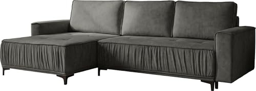 WFL GROUP Ecksofa mit Schlaffunktion & Stauraum, Wohnlandschaft in L-Form – Universell Rechts/Links 4-Sitzer Loungesofa 270 × 150 × 92 cm – Glamour, Freistehend mit Rückenkissen – Grau Samt Velours