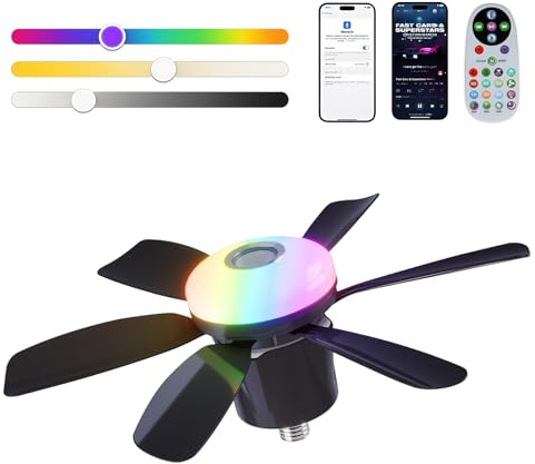 Kistrba 47cm Ceiling Fan Light with RGB Dynamic Lighting and Bluetooth Speaker, Remote Control 3 Speed & Color Temp Settings, 32W Stepless Dimmable LED Light, for Party Kids Game Room (Black)
