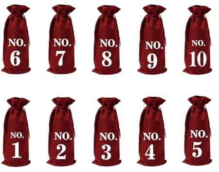 KICHOUSE Drawstring Wine Bottle Covers 10Pcs Jute Bags Numbered for Wine Storage