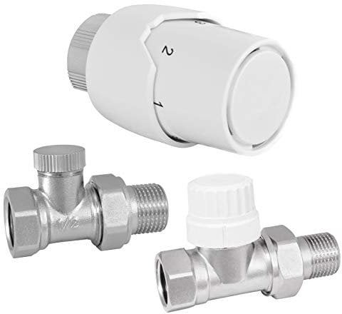 Set Thermostatventile 1/2 Rücklaufverschraubung Ventil Thermostatkopf Durchgang GT