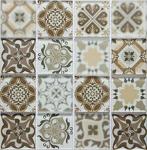 300x300mm Brown Patterned Glass Mosaic Tile Sheet (MT0181)