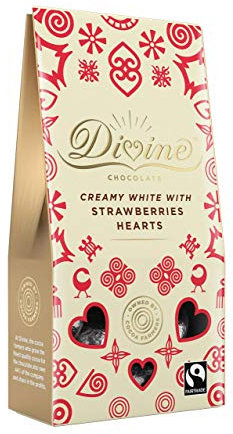 Divine Chocolat Blanc Aux Coeurs De Fraises 80g