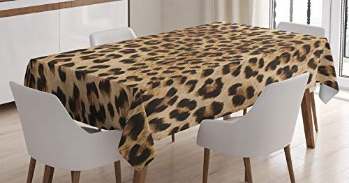 ABAKUHAUS Leopard-Druck Tischdecke, Wildtierhaut, Pflegeleicht Waschbar Schmutzabweisend und mit Klaren Farben Hochwertiger Druck, 140 x 200 cm, Schwarz Braun