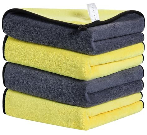 Faireach Microfibre Car Cleaning Cloths Set of 4, Auto Drying Towel 840GSM for Car Care Polishing Washing Waxing Dusting and Detailing, 40x30cm