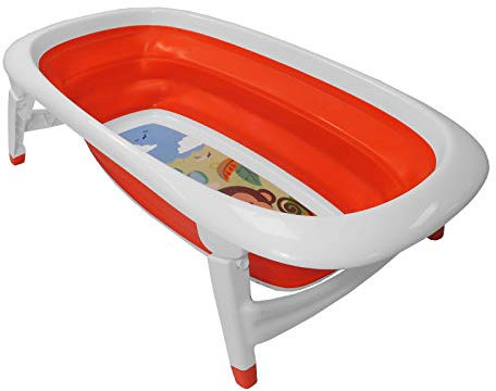 Bañera plegable con diseño de mono naranja para bebé