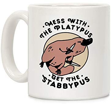 LookHUMAN Mess With The Platypus Get the Stabbypus Kaffeetasse, Keramik, 325 ml, Weiß