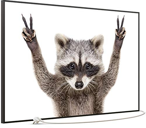 STEINFELD Bild Infrarotheizung mit Thermostat | Made in Germany | viele Motive 350-1200 Watt Rahmen schwarz (900W, 066 Waschbär)