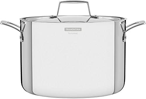 TRAMONTINA - Olla Grano, Alta y de Terminación Brillante, de Acero Inoxidable, con Cuerpo Triple y Tapa, 24 cm y 7,7 L