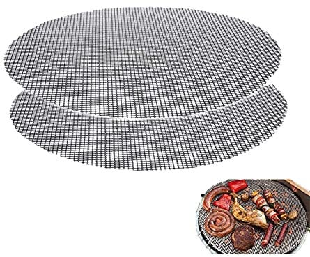 SUNNEE BBQ Grill Mesh Non-Stick Grill Mats Reusable Barbecue Pads for Grilling Perfect for Baking on Gas Grills, Charcoal (2pack 40cm Round)