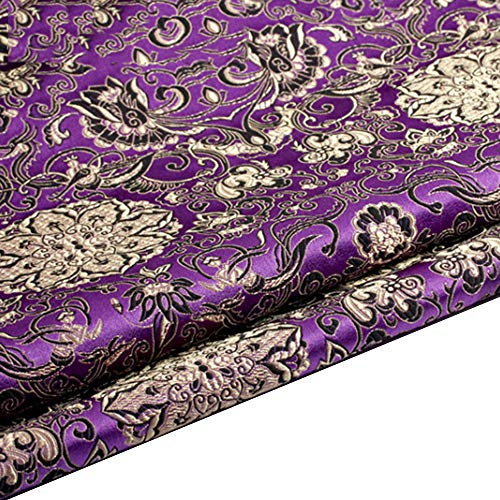 Tessuto Broccato di Raso Cinese Loto Fiore da Ricamo per Foglio DIY Cloth Materiale (Viola, Venduto al Metro)