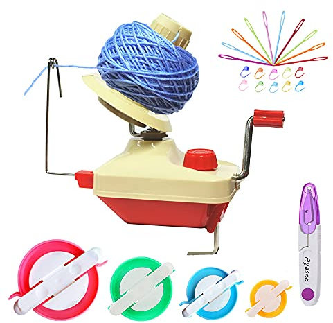 Ayasee Garnballwickler, handbetätigte Swift Yarn Fiber String Ball Wollwickelmaschinen für Familien + 4Pompom Maker + 10PS Strickstichmarker + 10PS Plastiknadeln + 1PS Schere (26b)