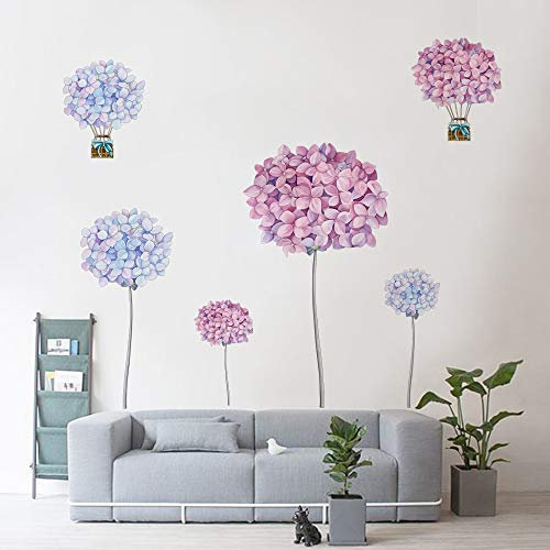 Runtoo Wandtattoo Blumen Hortensie Wandsticker Lila Pusteblume Wandaufkleber Kinderzimmer Wohnzimmer Schlafzimmer