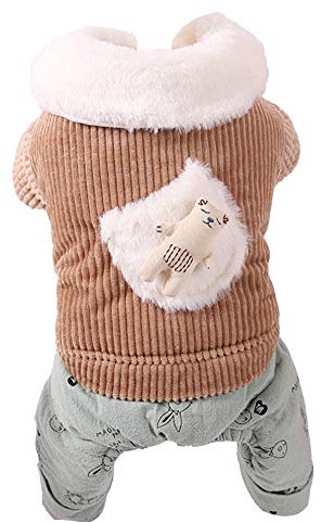 YAOTT Hund Schneeanzug Overall Fleece Gefüttert, Warmer Welpe Hundehund Haustier Kleidung, Jumpsuit Herbst Wintermantel Verdickung für Kleine und Mittelgroße Hunde, Katze Kaffee M