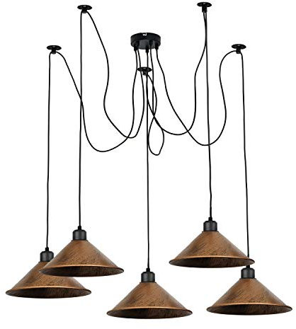 LEDSone Spider Modern 5 Head Pendant Light Ceiling Fitting Cone Light Shade 5 Arm Semi Flush Mount Ceiling E27 2m Adjustable Black Cluster Pendant Fittings