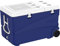 Duramax Deluxe Icebox 102 High performance cool box with PU Insulation, Icebox with ergonomic handles and wheels for easy mobility & handling, Cup holders on lid, Cooler box, Blue