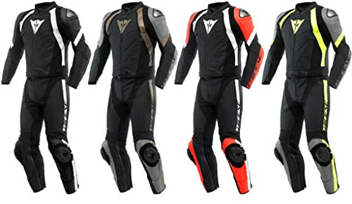 Dainese zweiteiler Lederkombi Avro 4 2PC Motorradanzug Motorradkombi Leathersuit, BLACK-MATT/FLUO-RED/WHIT, 64