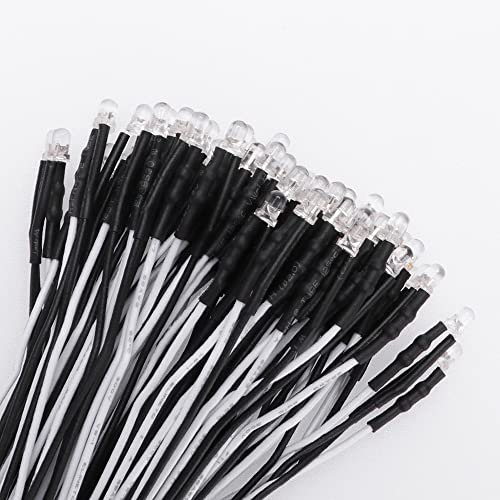 YIXISI 50 Stücke Vorverdrahtete LED, Dioden Licht, 12V Vorverdrahtetes Licht, 3mm LEDs, 20cm Vorverdrahtetes Licht (Kaltes Weiß)