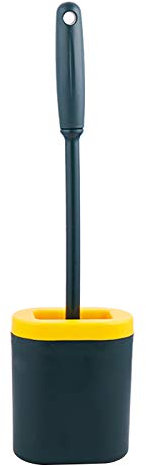 Klobürste Silikon Wandmontage, Toilettenbürste Silikon Flach Flexibel, Silikon Toilettenbürste mit Halter, WC Bürstengarnitur Langem Griff mit Klobürstenhalter Ohne Bohren Antibakteriell (Grün)