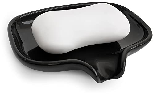 Multi-Color Ceramic Soap Dish for Kitchen or Bathroom, Easy to Clean, Self Draining Soap Holder, Keeps Soap Dry (Black)