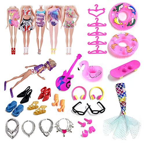 42 Stück Kleider Puppenzubehör für Puppen, Puppenbadebekleidung, einschließlich Kopfhörer, Brillen, Kleiderbügel und anderes Puppenzubehör, Kinderspielzeug, geeignet für 11,5-Zoll-Puppen.