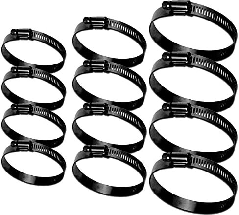 BESTYCHAO 12 Stück 2 Zoll 3 Zoll 4 Zoll Edelstahl Schneckengewinde-Schlauchschellen, verstellbare Schlauchschellen 27-51mm 52-76mm 78-102mm (Schwarz)