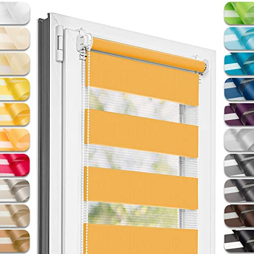 Estika Doppelrollo Klemmfix ohne Bohren - 90 cm x 220 cm - Orange - 27 Stofffarben, Tag und Nacht Duo Rollo, Rollos für Fenster ohne Bohren, Fenster Sichtschutz (90 cm Stoffbreite)