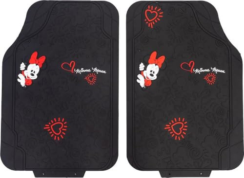 Paar Universal-Autoteppiche Minnie Mouse aus PVC, 44 x 65 cm, schwarz und rot