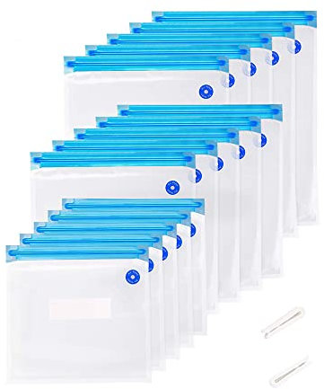 WVacFre Sous Vide Bags 15 pcs Reusable Vacuum Sealer Bags Zip Lock bag for Food Storage and Cooking BPA Free with 2 Sealing Clips