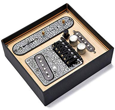 Guitar Telecaster Saddle Bridge Plate Loaded Alnico V Pickup,3 Way Switch Electric Guitar Control Plate, Guitar Neck Pickup Set for Telecaster Guitars Replacement (GMA15) (Black)