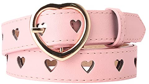 B-HOT Womens Retro Adjustable Heart Hole Belt Ladies Skinny | PU Leather Waist Belts with Heart Buckle for Dress