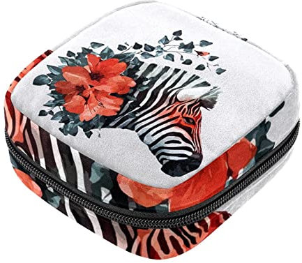 Zebra mit Blume, Damen-Servietten-Aufbewahrungstasche, tragbare Menstruationstasse, Tasche mit Reißverschluss für Teenager, Mädchen, Frauen, Damen