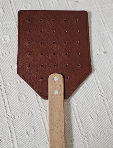 Fliegenklatsche Holz Leder Fliegenfänger Garten Terrasse Fliege Mücke Spinne 52cmx12cm Indoor