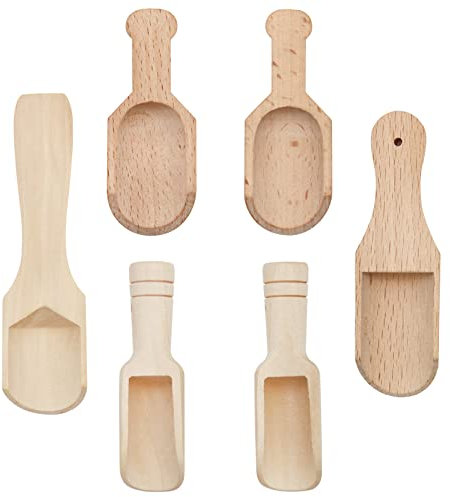 MIPIACE 6 Pièces Mini Cuillère en Bois pour Épices, Sel, Lait en Poudre, Sucre, Farine, Bonbons et Thé - Petite Pelle pour la Cuisine
