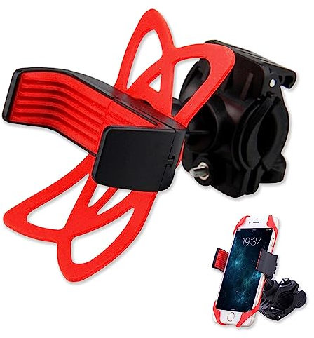 Soporte Movil Bicicleta Universal Ajustable, Soporte Movil Moto con Giro 360º. Soporte Telefono Moto. Soporte Smartphone, GPS, con Mandíbulas Fuertes Silicona Antivibración para Buena Sujeción.