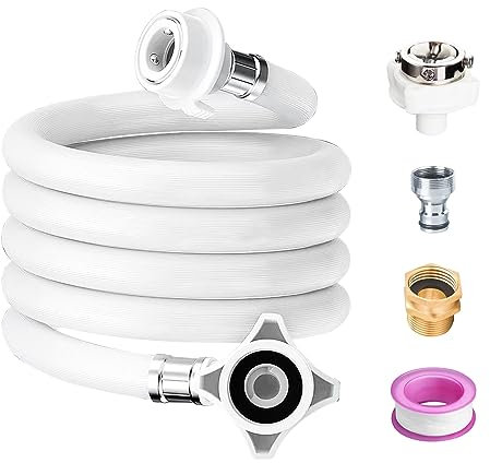Evourpmi 6 Ft Portable Washing Machine Hoses, PVC, White, 6.5 Ft/2 M, 1 PCS + Connectors + Adapter + Water Tape