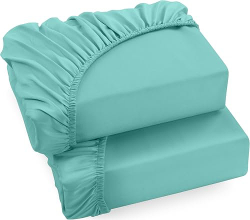 Utopia Bedding - 2er Set Spannbettlaken 140x200cm - Spa Blau - Gebürstete Mikrofaser Spannbetttuch - 35 cm Tiefe Tasche