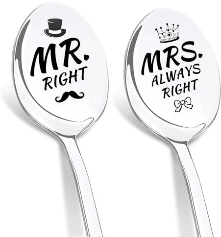DIKARIYA Mr und Mrs Löffel, Kaffeelöffel mit Gravur Mr Right Mrs Always Right, Hochzeitsgeschenke für Brautpaar, Kleines Geschenke zur Verlobung Hochzeitstag Geschenke für Frauen Männer Paare Pärchen